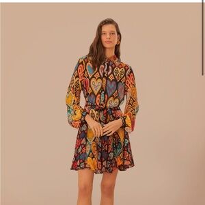 Farm Rio Black Ikat Heart Mini Dress